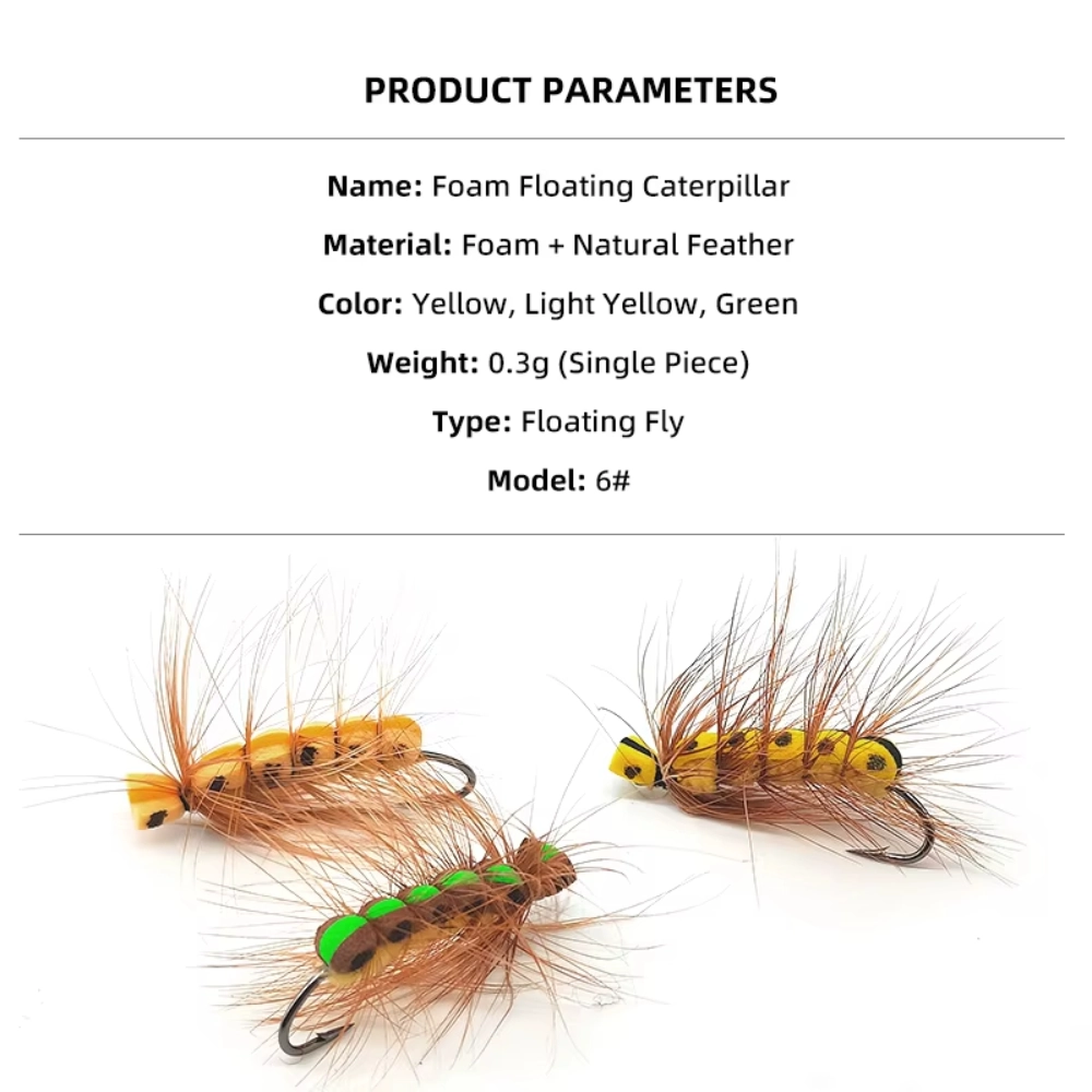 Dry Fly Lure Foam Floating Caterpillar Fly Hook